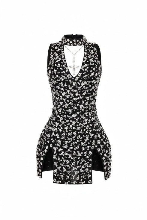 Gina Rhinestone Mesh Halter Mini Dress