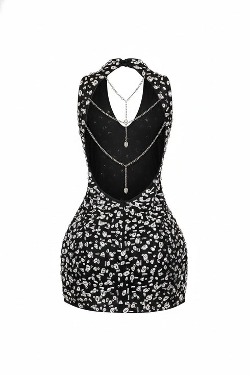 Gina Rhinestone Mesh Halter Mini Dress