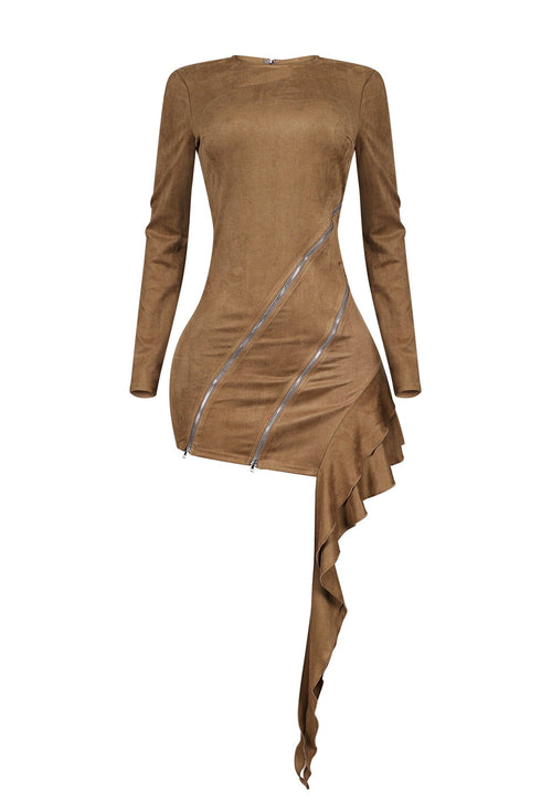 Chantel Suede Zipper Ruffle Mini Dress