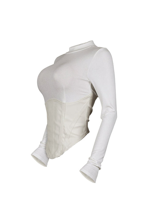 Iliana Faux Leather Corset Contrast Top