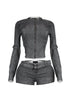 Koryn Washed Denim Zip Up Top & Shorts SET