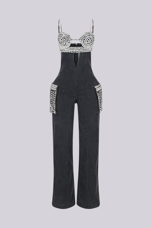 Varon Crystal Bra Denim Jumpsuit
