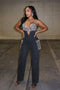 Varon Crystal Bra Denim Jumpsuit