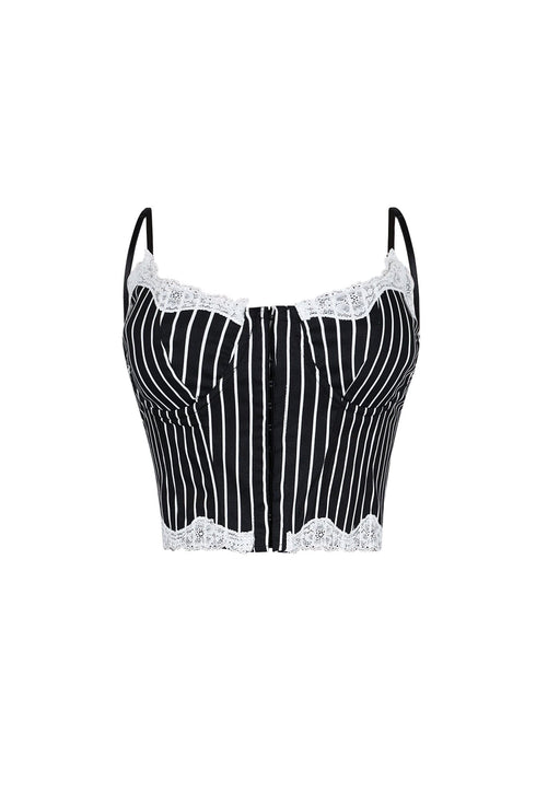 Becky Pinstripe Lace Trim Bustier Top