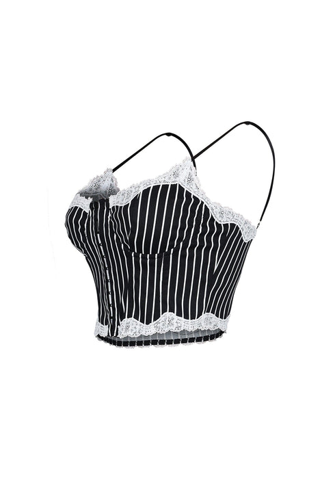 Becky Pinstripe Lace Trim Bustier Top
