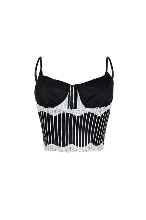 Becky Pinstripe Lace Trim Bustier Top
