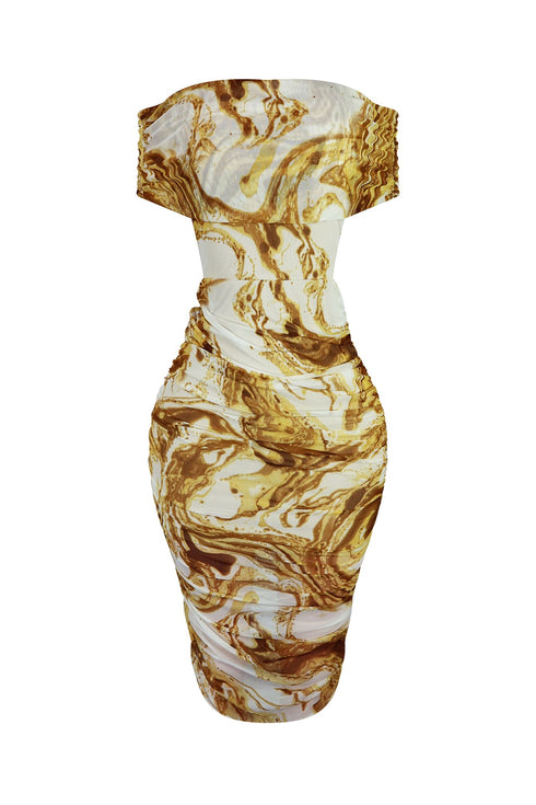 Golden Hour Mesh Ruched Dress