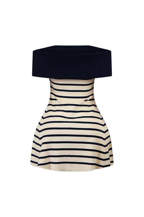 Hayes Off Shoulder Striped Flare Mini Dress