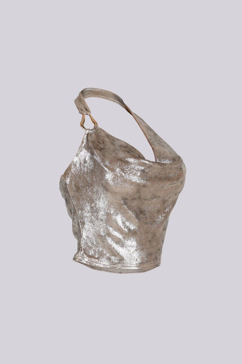 Almi Cowl Neck Metallic Top