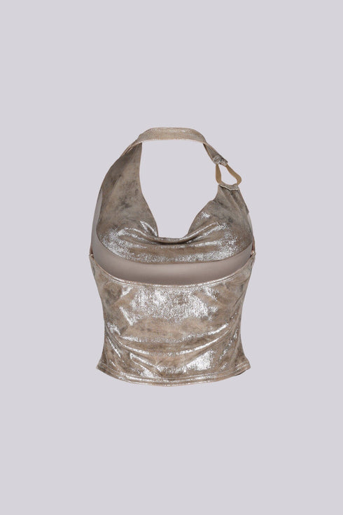 Almi Cowl Neck Metallic Top
