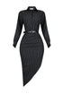 Eileen Pin Stripe Collared Maxi Dress With Belt