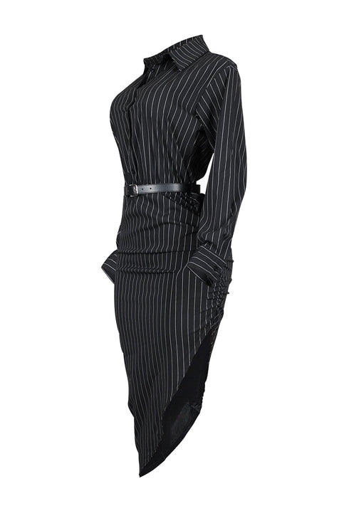 Eileen Pin Stripe Collared Maxi Dress With Belt