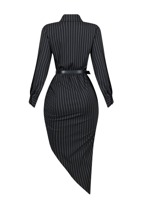 Eileen Pin Stripe Collared Maxi Dress With Belt