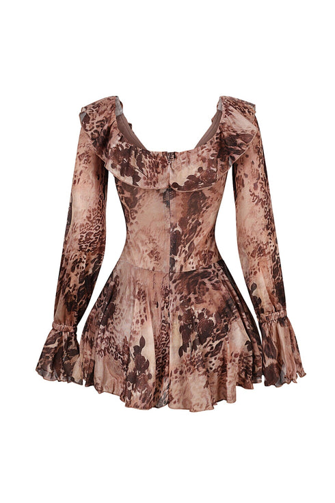 Delani Mesh Leopard Off Shoulder Dress