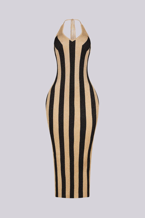 Molten Metallic Halter Midi Dress