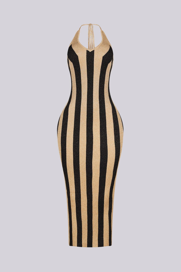 Molten Metallic Halter Midi Dress