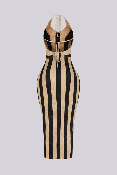 Molten Metallic Halter Midi Dress