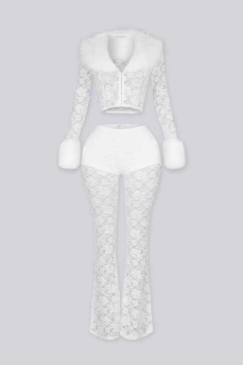 Frostbite Lace Fur Trim Top & Pants SET