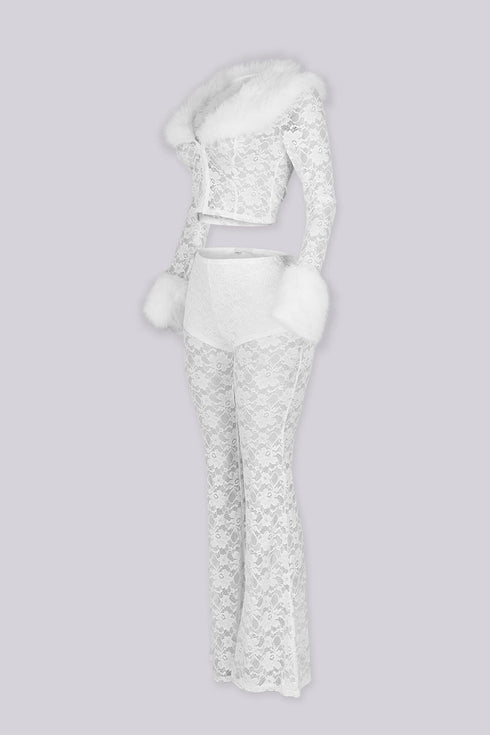 Frostbite Lace Fur Trim Top & Pants SET