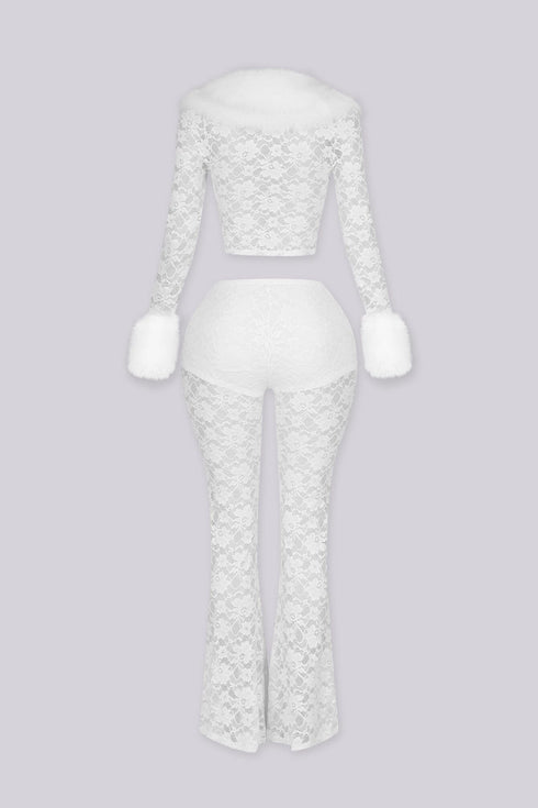 Frostbite Lace Fur Trim Top & Pants SET