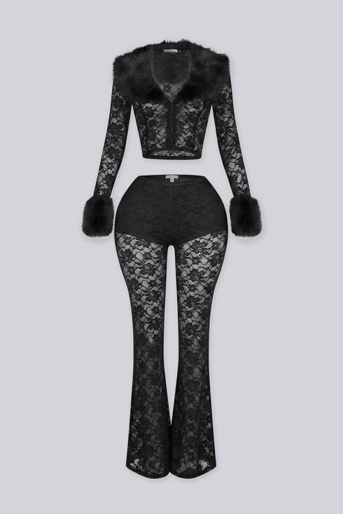 Frostbite Lace Fur Trim Top & Pants SET
