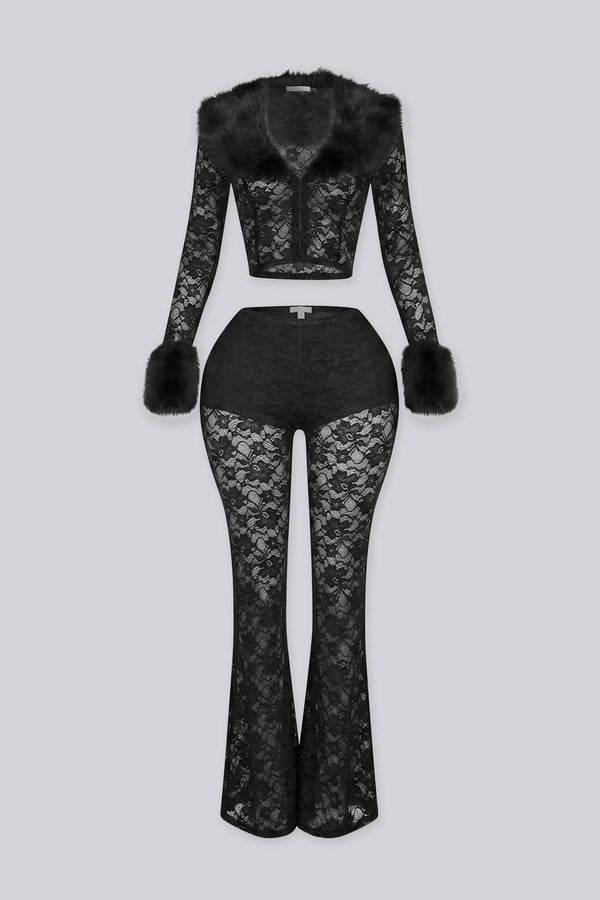 Frostbite Lace Fur Trim Top & Pants SET