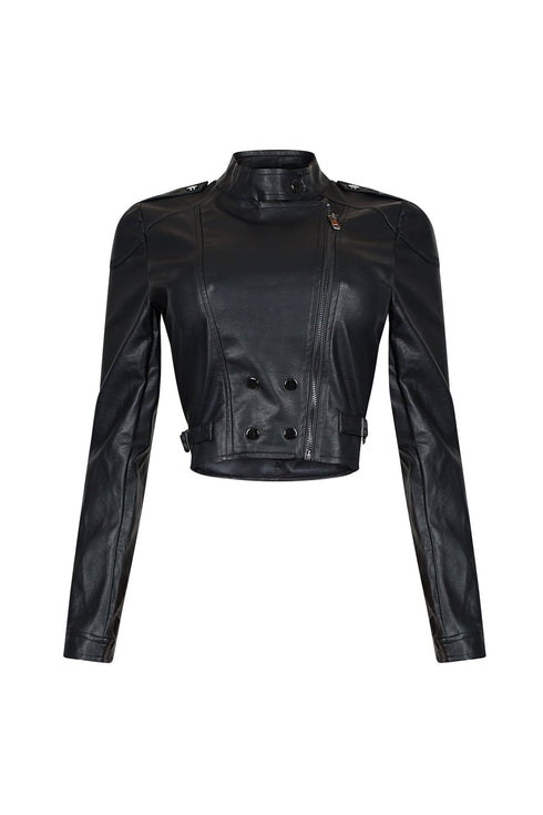 Alina Faux Leather Button Jacket