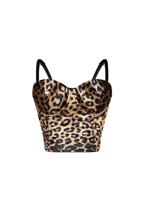 Andie Satin Leopard Bustier Corset Top