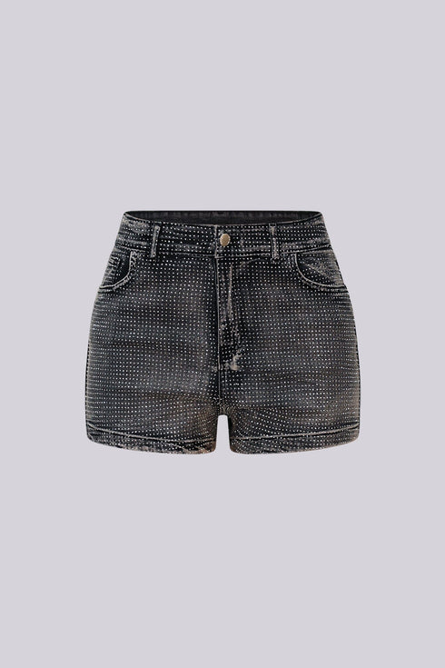 Opulent Rhinestone Denim Shorts