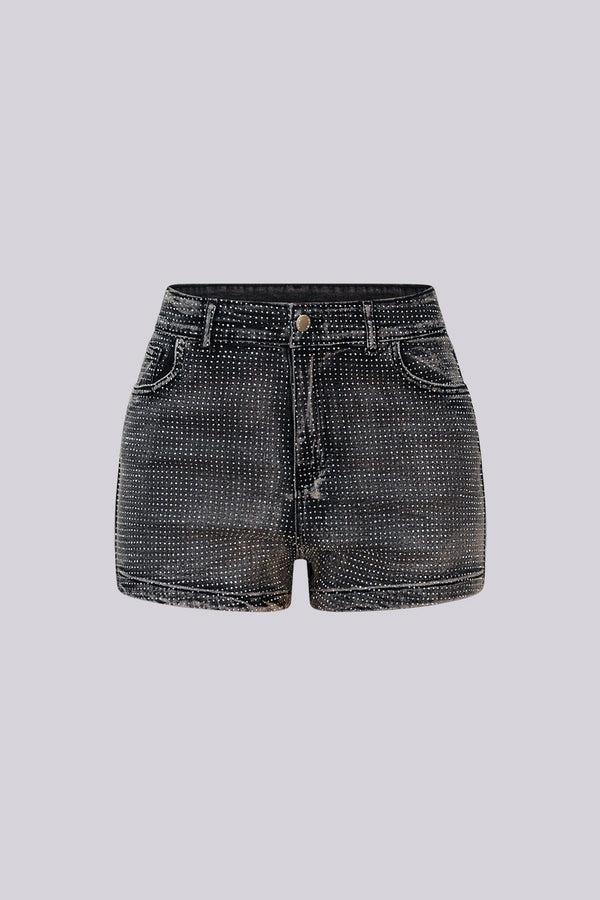 Opulent Rhinestone Flare Denim Shorts