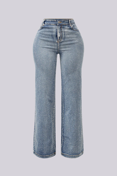 Opulent Rhinestone Straight Leg Denim Jeans