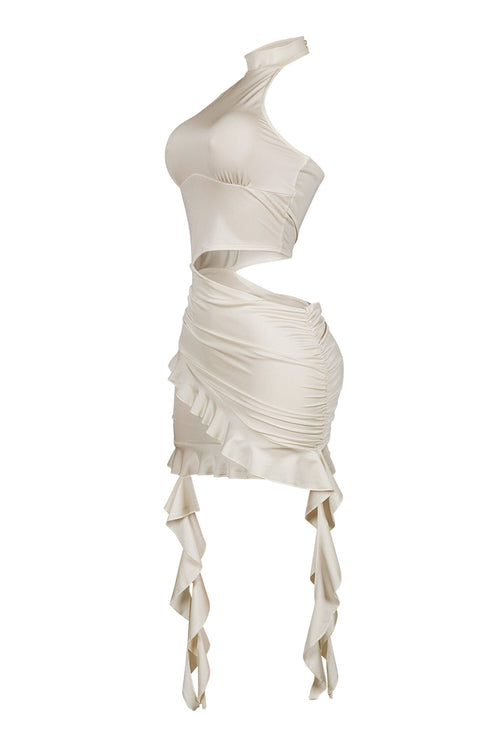 Lilian Nylon Ruffle Halter Mini Dress