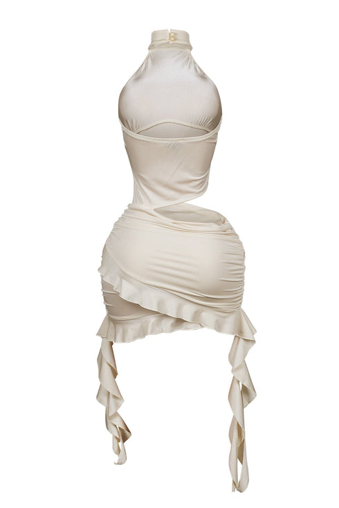 Lilian Nylon Ruffle Halter Mini Dress