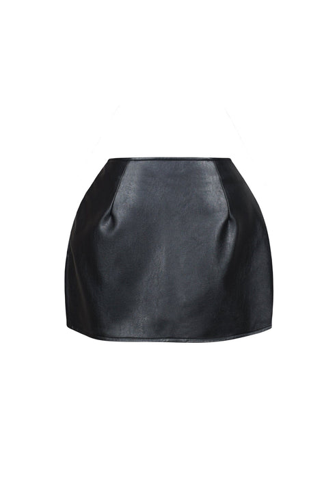 Alina Faux Leather Button Slit Mini Skirt
