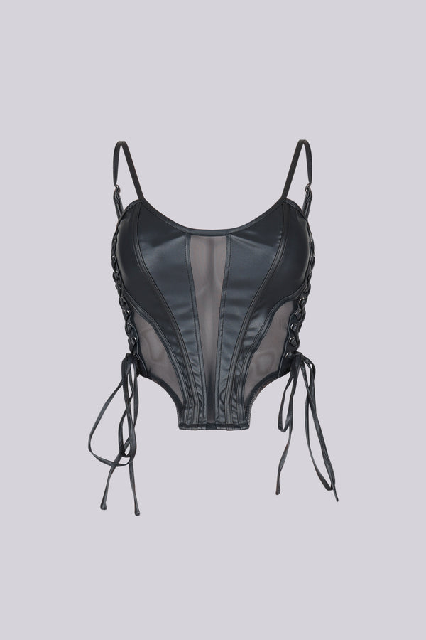 TX Lace Up Luxe Leather Crop Top