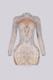 See Through Mesh Mini Dress With Pearl & Rhinestone