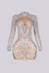 See Through Mesh Mini Dress With Pearl & Rhinestone