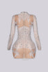 See Through Mesh Mini Dress With Pearl & Rhinestone