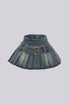 Top Tucked Into Pleated Denim Skirt