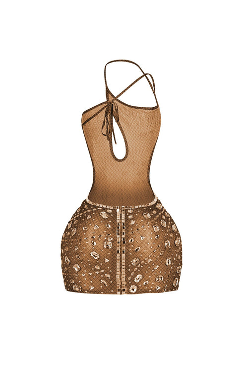 Anastasia Rhinestone Mesh Snake Dress