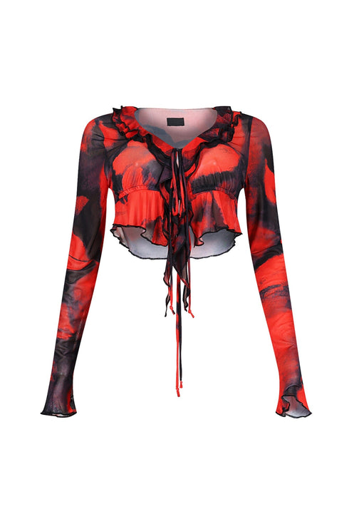 Amelia Mesh Print Ruffle Top
