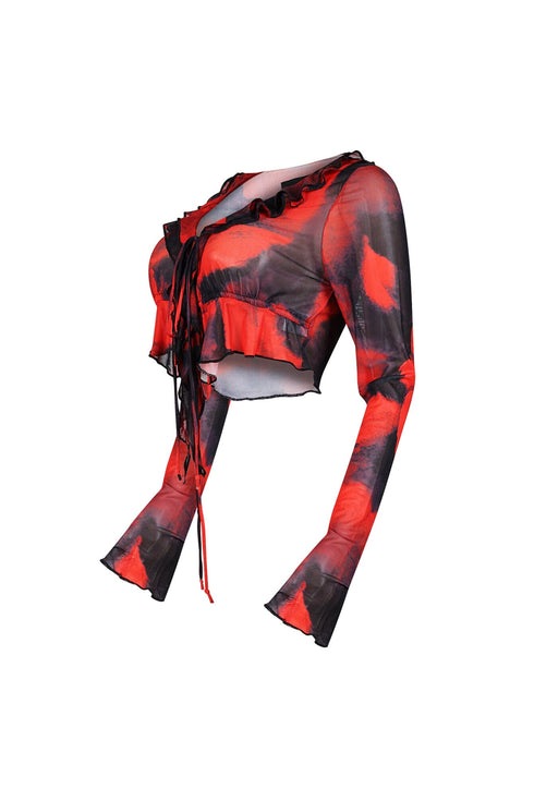 Amelia Mesh Print Ruffle Top