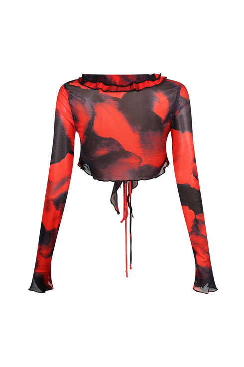 Amelia Mesh Print Ruffle Top