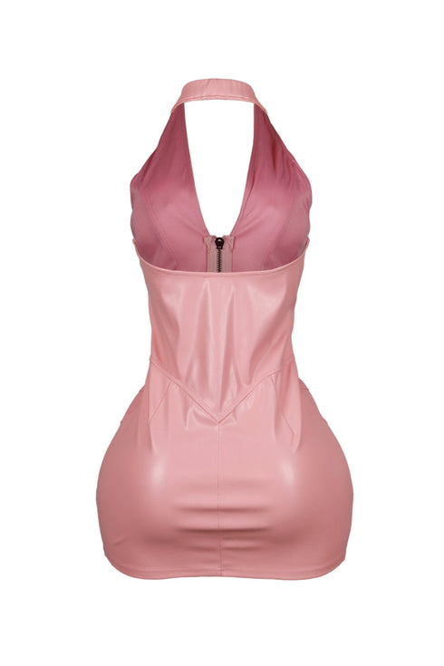 To Be Mine Faux Leather Halter Dress