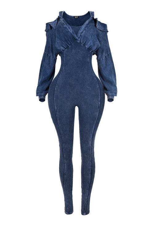 Camila Mineral Washed Cold Shoulder Hoodie Jumpsuit