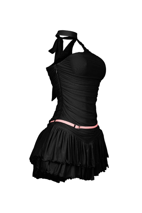 Madeline Mesh One Shoulder Mini Dress With Belt