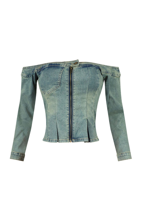 Palmer Vintage Washed Off Shoulder Denim Top