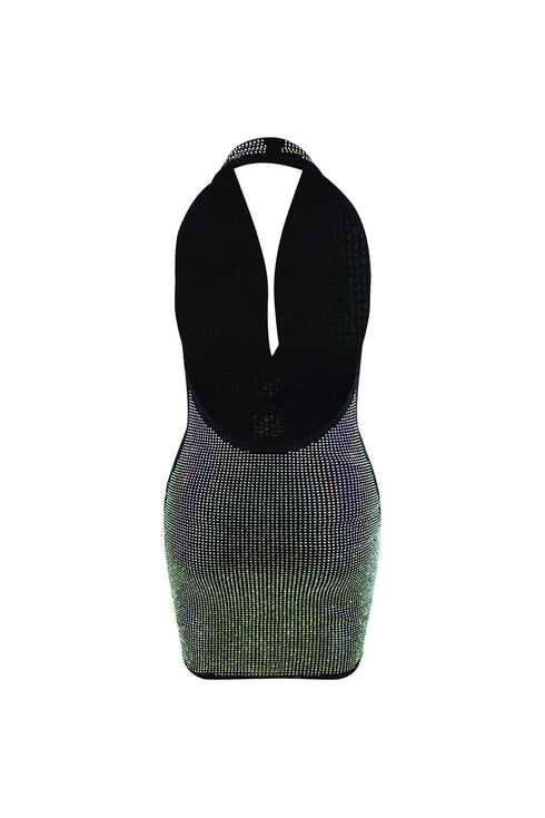 Stunning Cowl Neck Rhinestone Mini Dress