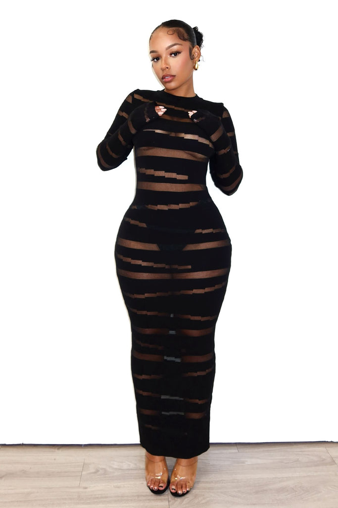 Onyx Sky Mesh Knit Contrast Dress Dress EDGE Small Black 