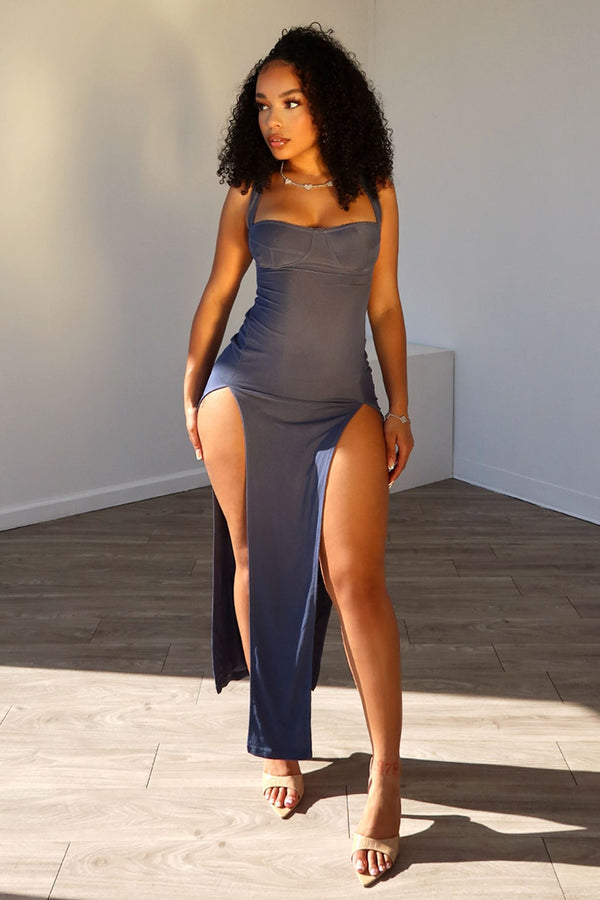 Mon Ceri Bustier Slit Dress